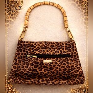 Plineo Visona Leopard Print Handbag with Bamboo Handle